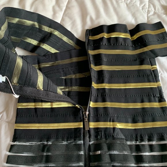 Shimmering Black & Gold Off Shoulder Top - Picture 6 of 11